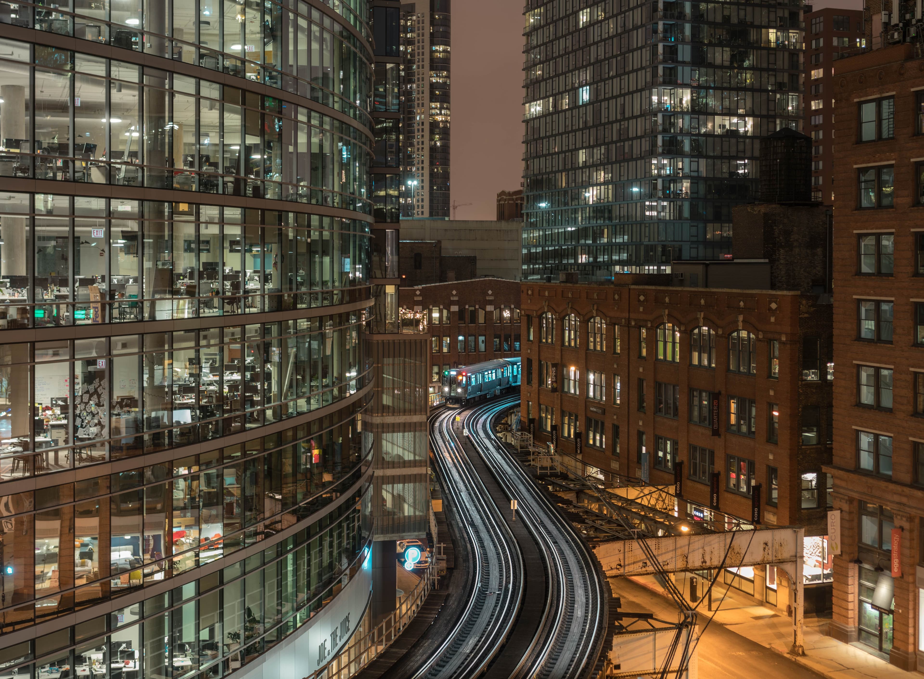 Modern enterprise city architecture at night